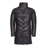 Aviator Brown Real Leather bomber Fur Coat Front Closed